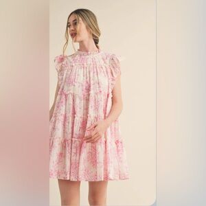 &merci‎ Flutter Sleeve Cotton Babydoll Dress Pink Toile Size Medium